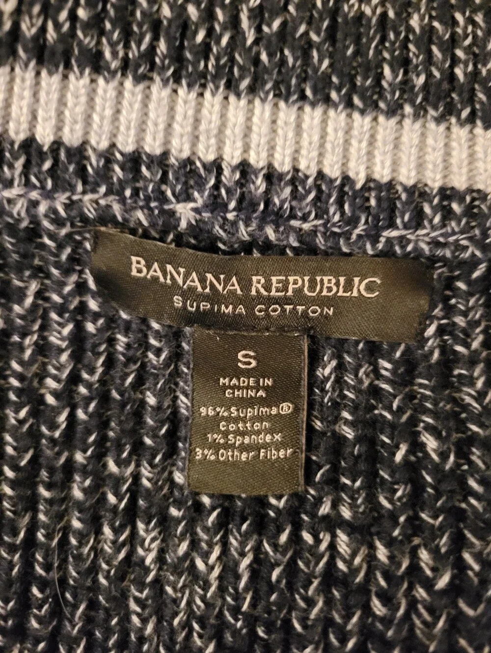 Banana Republic Suprima Cotton Navy White Thick Knit Button Up Cardigan Sweater